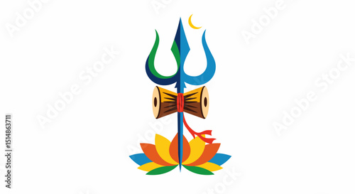 Lord Shiva Trident Damru Lotus Vector