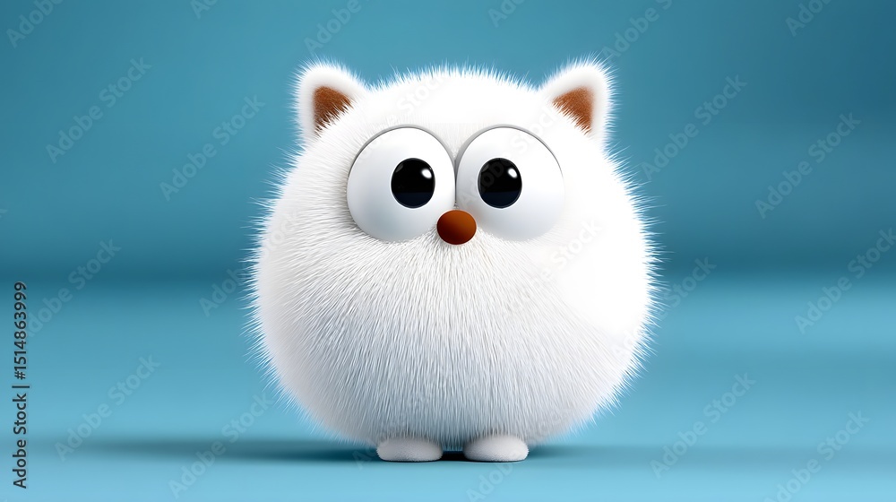 Fototapeta premium Cute and fluffy white cartoon cat toy with large eyes