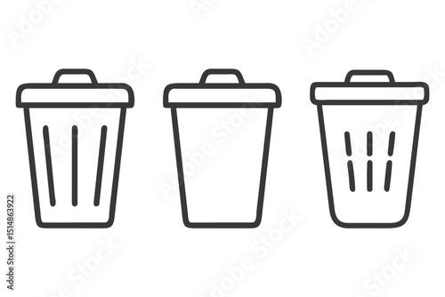 Minimalist Trash Bin Icons Vector Set Recycle, Garbage, Waste, Simple Line Style for Design, Websites, and Apps