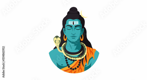Lord Shiva Illustration Hindu God With Cobra & Crescent Moon