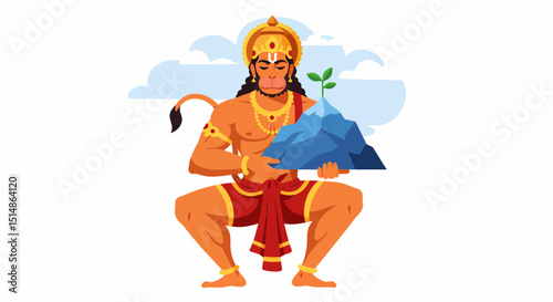 Hanuman Carrying Mountain With Herb