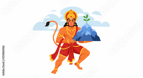 Hanuman Carrying Mountain Hindu God