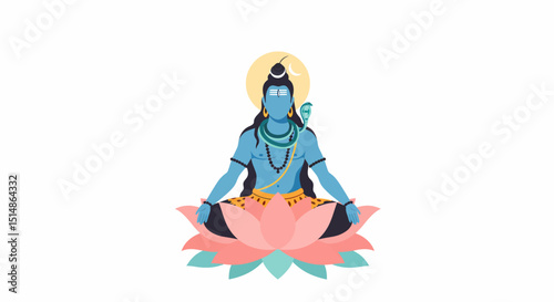 Lord Shiva Meditating Hindu God On Lotus
