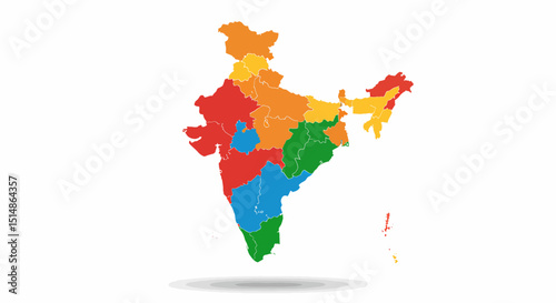Colorful Political Map Of India