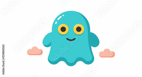 Cute Ghost Character Illustration With Clouds