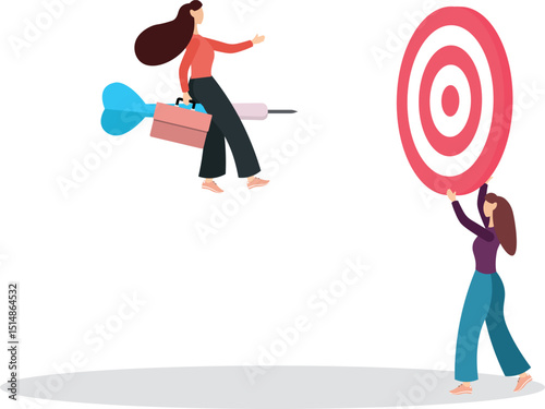 Team business goal, teamwork collaboration to achieve target, coworkers or colleagues with same mission and challenge concept.flat characters.