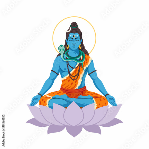 Lord Shiva Meditating On Lotus Flower