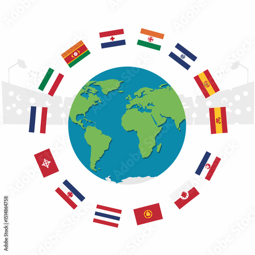 Global Football Tournament Flags Around World