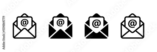 Set of mail envelope icons. Closed envelope, opened letter, and email. E-mail icon, sign of an incoming unopened message. Vector illustration