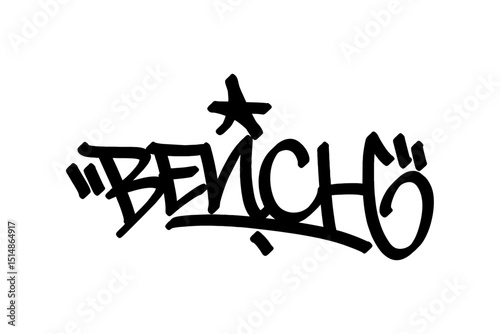 Graffiti tag “Bench” in bold black lettering on transparent background. Urban street art style representing the basketball bench area with clean, edgy vibes.