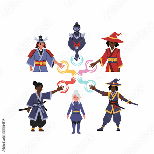 Diverse Teamwork Pixel Art Interconnectedness
