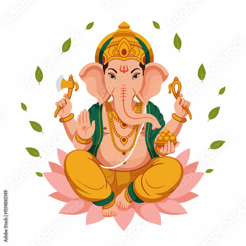 Ganesha Seated On Lotus Hindu God Of Wisdom