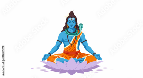 Lord Shiva Meditating On Lotus