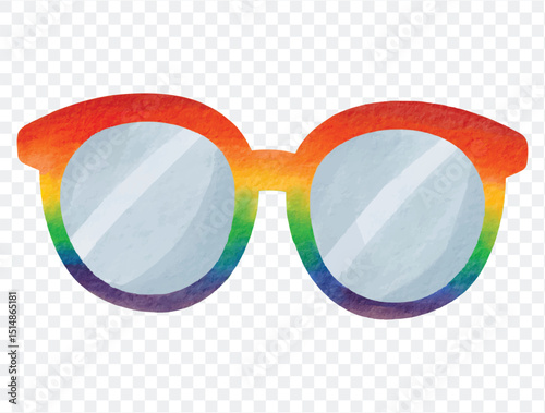 Watercolor sunglasses with rainbow lenses, representing cheerful summer pride vibes and freedom. vector