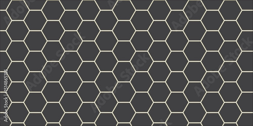 Seamless geometric hexagon pattern with honeycomb texture design as a yellow vector illustration element on a technology grid backdrop