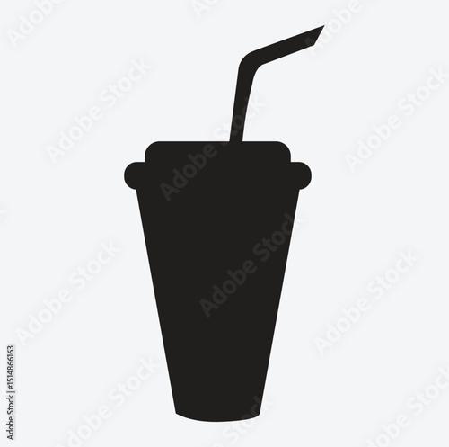 Black Silhouette of Disposable Drink Cup with Lid and Straw Icon

