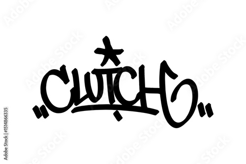 Graffiti tag “Clutch” in bold black lettering on transparent background. Urban street art style, perfect for basketball clutch moments and intense game designs.