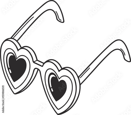 Heart Shaped Sunglasses – Cute Retro Black and White Line Art Illustration