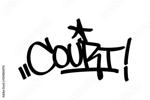 Graffiti tag “Court” in bold black lettering on transparent background. Urban street art style, perfect for basketball courts and dynamic sports designs.