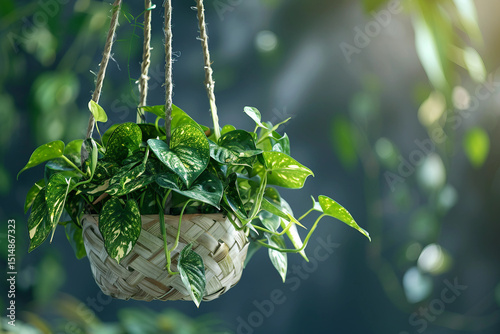 Decorative Pothos in a Trendy Hanging Basket photo