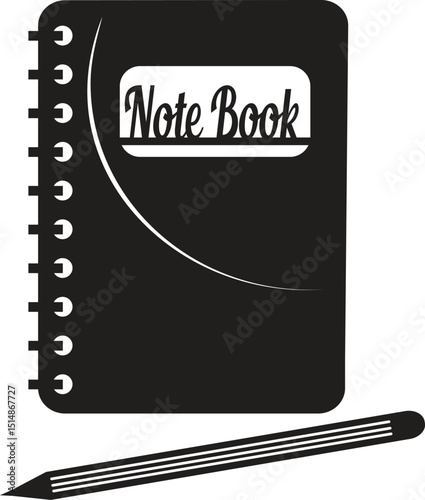 Black Silhouette Notebook with Pencil Icon for Education Design