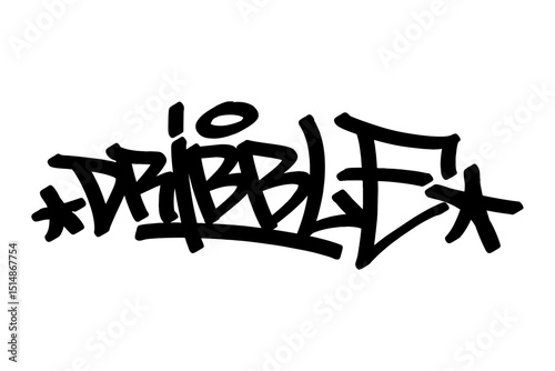 Graffiti tag “Dribble” in bold black lettering on transparent background. Urban street style, perfect for dynamic basketball moves and energetic sports designs.