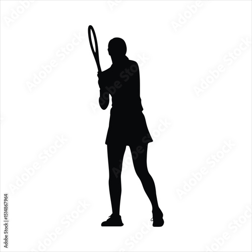 Black Silhouette Female Tennis Player with Racket

