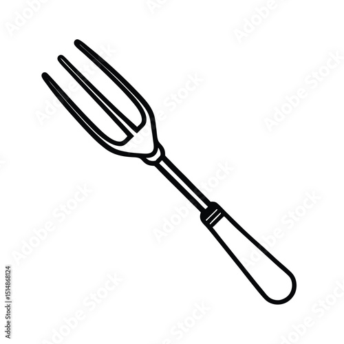 Outline Vector Illustration of a Carving Fork with Wooden Handle Kitchen Utensil Icon