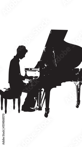 Piano silhouette isolated on white background