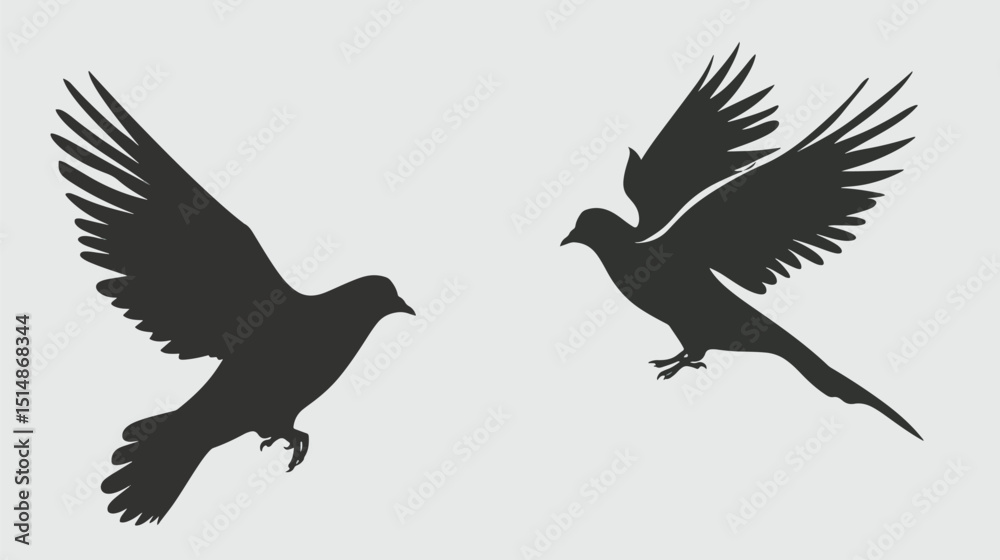 Fototapeta premium Pigeon silhouette, flying dove silhouette vector