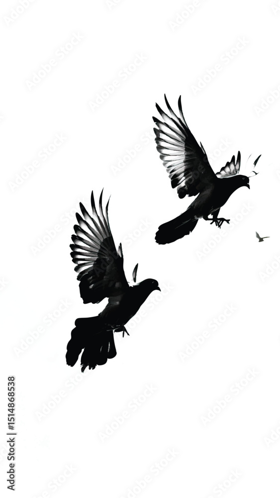 Fototapeta premium Pigeon silhouette, flying dove silhouette vector