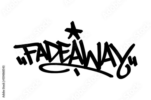 Graffiti tag “Fadeaway” in bold black lettering on transparent background. Stylish street art, perfect for smooth basketball shots and dynamic urban sports visuals.