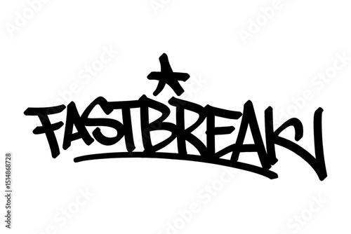 Graffiti tag “Fastbreak” in bold black style on transparent background. Urban street art look, perfect for basketball action, speed, and high-energy court designs.