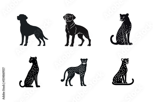Black silhouettes of dogs and cheetahs