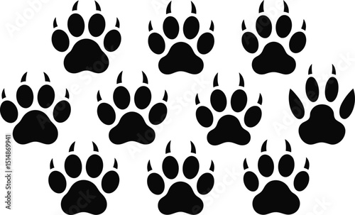 animal paw prints, black paw prints, animal track patterns, silhouette paw prints, paw print icons, paw print design elements,