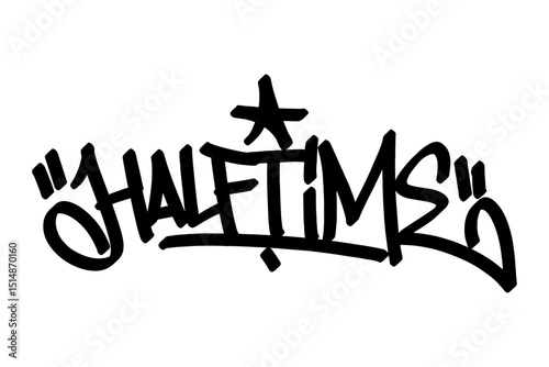 Graffiti tag “Halftime” in bold black lettering on transparent background. Urban and sporty, perfect for basketball culture, game breaks, and energetic street-style art projects.