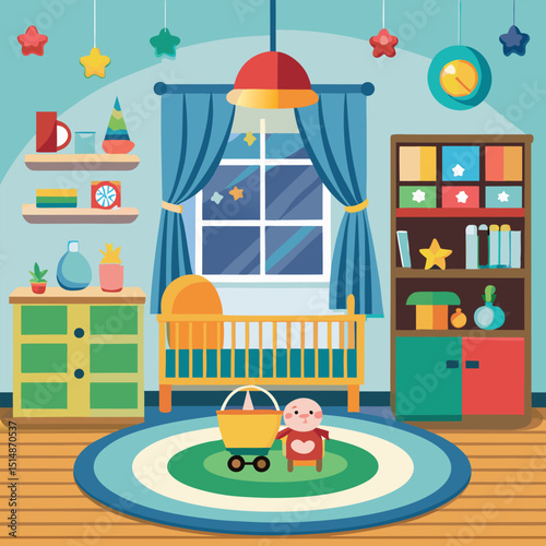 Nursery and playroom interior,  isolated on a white background