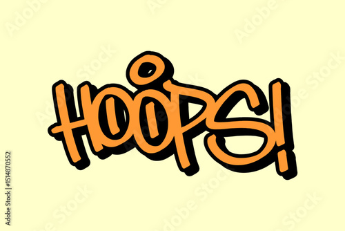 Graffiti tag “Hoops” in orange lettering with black outline on yellow background. Bold and lively style, great for basketball-themed artwork, sports culture, and urban street design.
