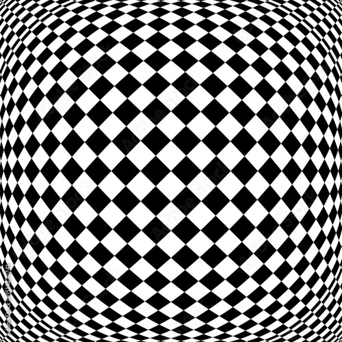 Abstract Geometric Checked Black and White Pattern with 3D Illusion Effect. Convex Textured Background. 
