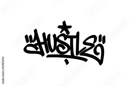 Graffiti tag “Hustle” in bold black lettering on transparent background. Urban street style, perfect for basketball hustle culture, streetwear, and edgy graphic design projects.