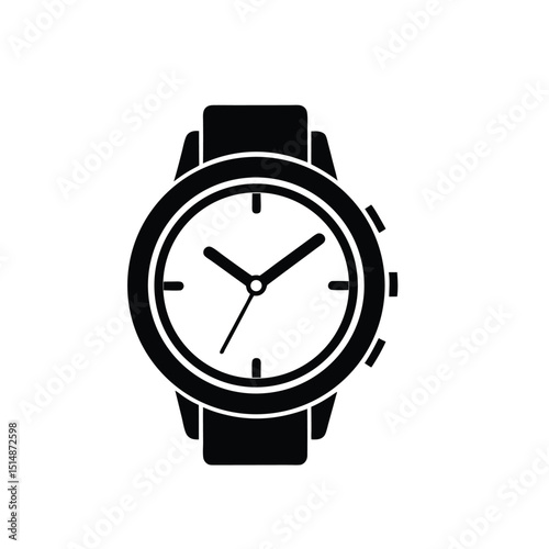Hand Wearing Watch Silhouette Vector Outline Design on White Background Timepiece Illustration for Graphic Design and Creative Projects