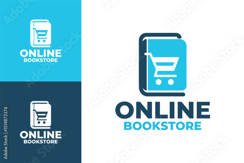 Modern and Creative Online Bookstore Logo Design in Blue and White