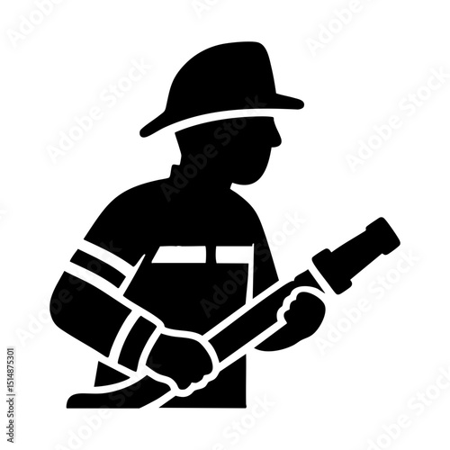 Firefighter holding hose icon silhouette