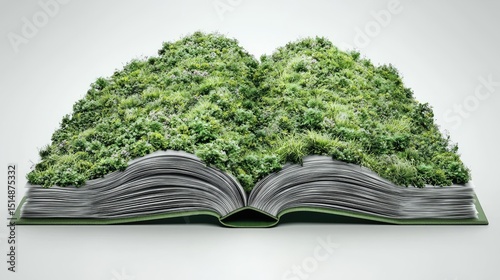 Open book filled with a lush green landscape.