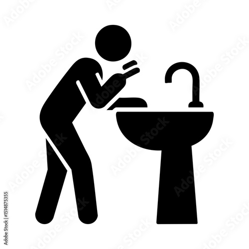 Washing face icon at sink in bathroom
