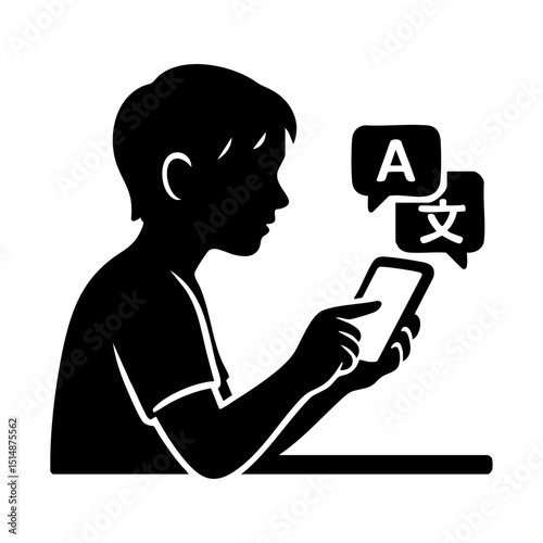 Child using phone for language translation