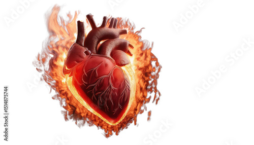 human heart fire flames isolated on white transparent background PNG
