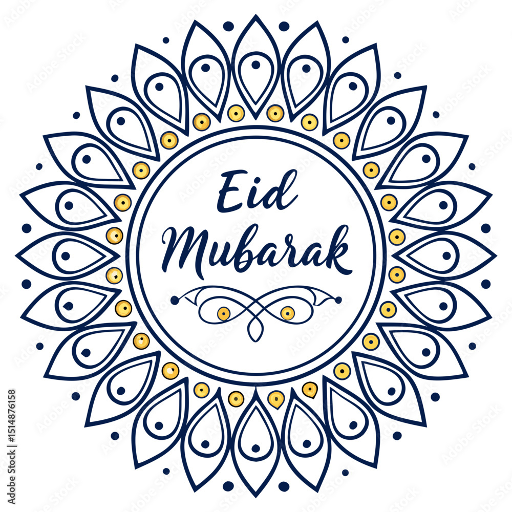 Fototapeta premium Elegant “Eid Mubarak” Arabic calligraphy with detailed floral and geometric patterns in a festive design