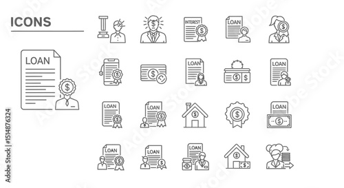 Comprehensive Loan Icon Set Finance, Banking, and Mortgage Illustrations
