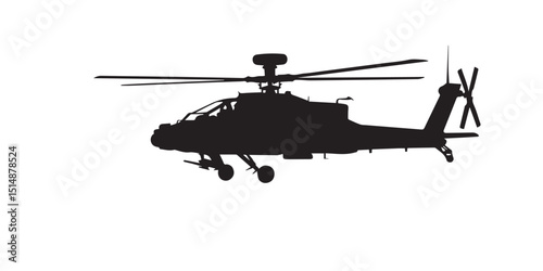 High-quality vector silhouette of an Apache helicopter with clean lines and solid black design